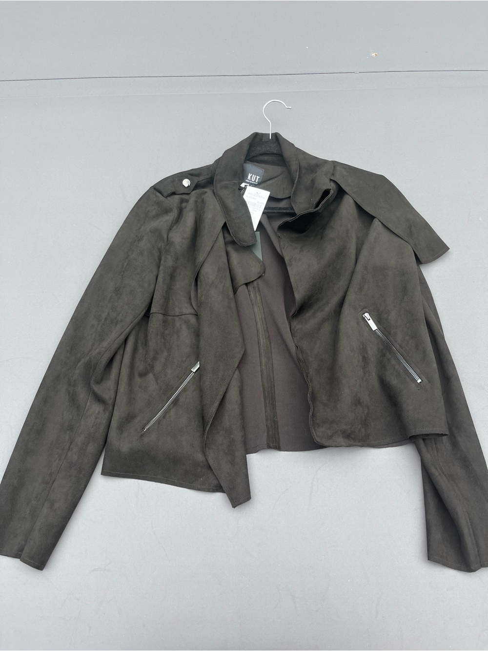 Kut from the Kloth Olive Suede Cropped Moto Jacket